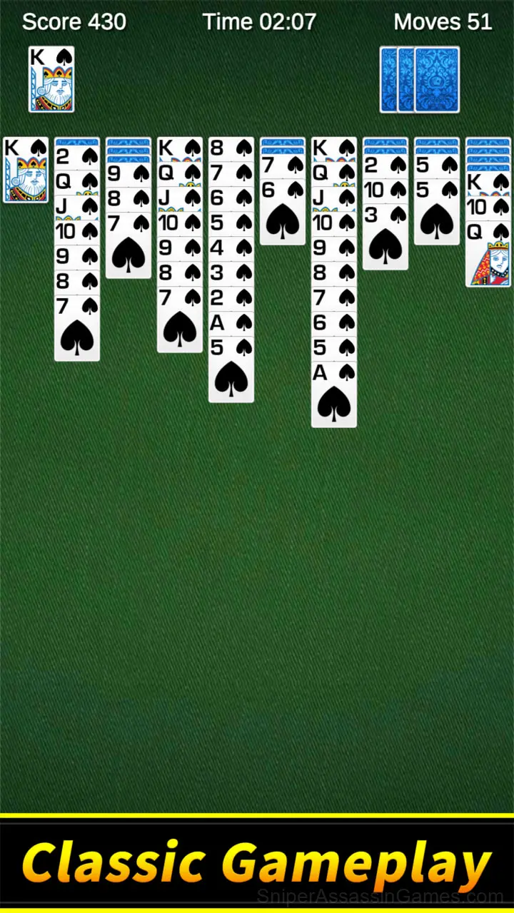 Spider Solitaire gameplay screenshot 1