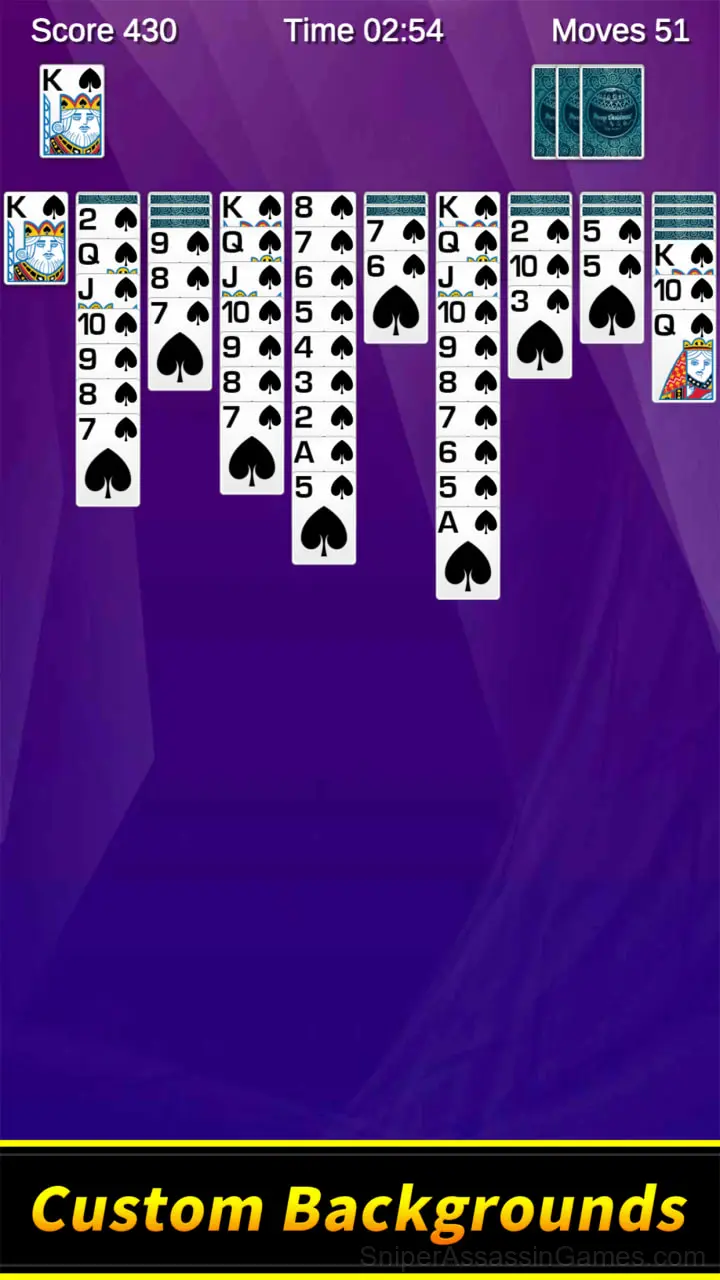 Spider Solitaire gameplay screenshot 2