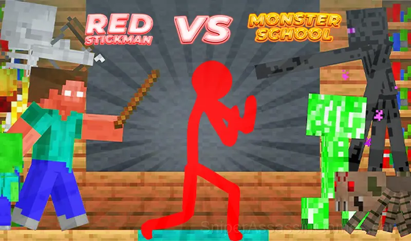 Play Red Stickman vs Monster School