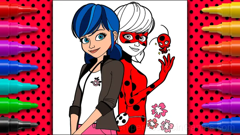 Lady Bug and Marinette Coloring Pages gameplay screenshot 3
