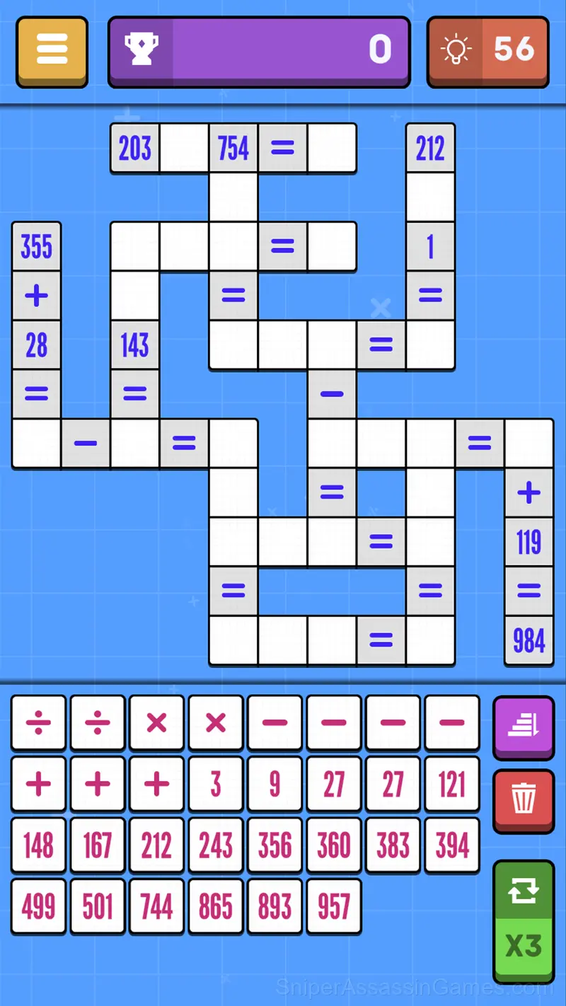 Mathematical crossword gameplay screenshot 3