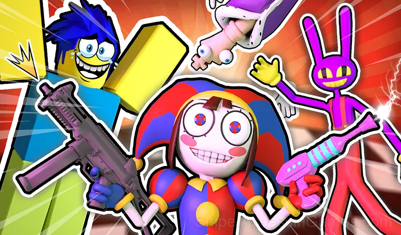 Play Obby Invasion at the Digital Circus. Shooter!