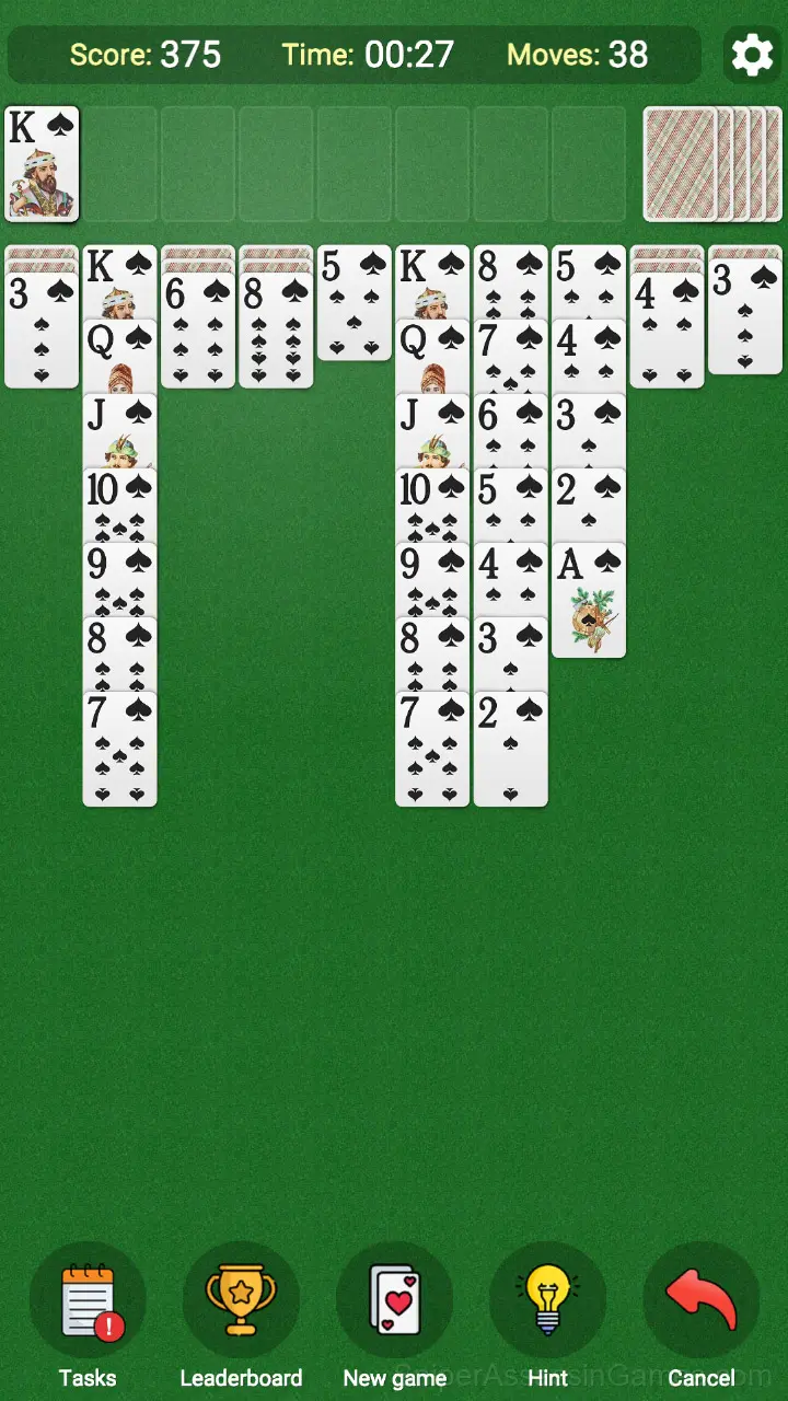 Spider Solitaire: 1, 2 or 4 suits gameplay screenshot 1