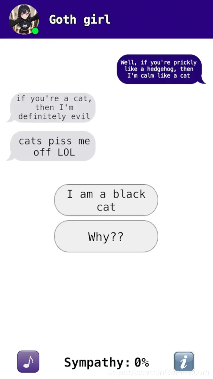 Chat with goth girlfriend gameplay screenshot 3