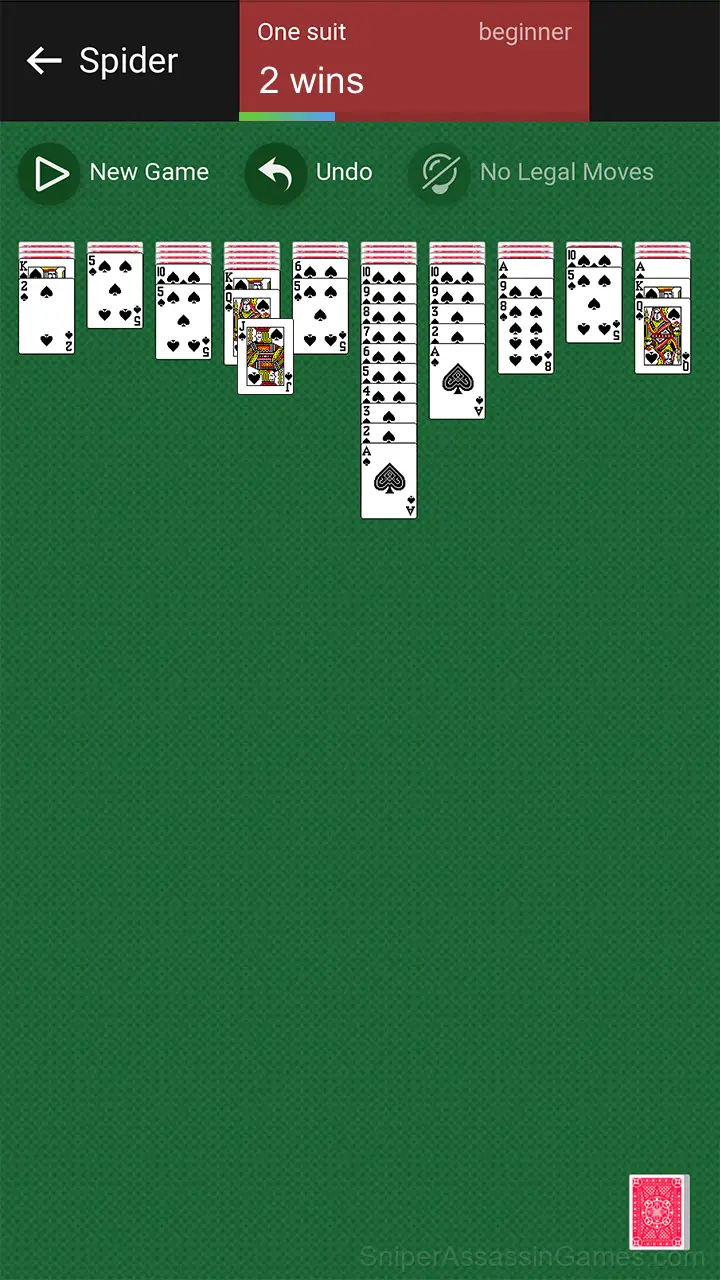 Spider Solitaire (1, 2, and 4 suits) gameplay screenshot 2