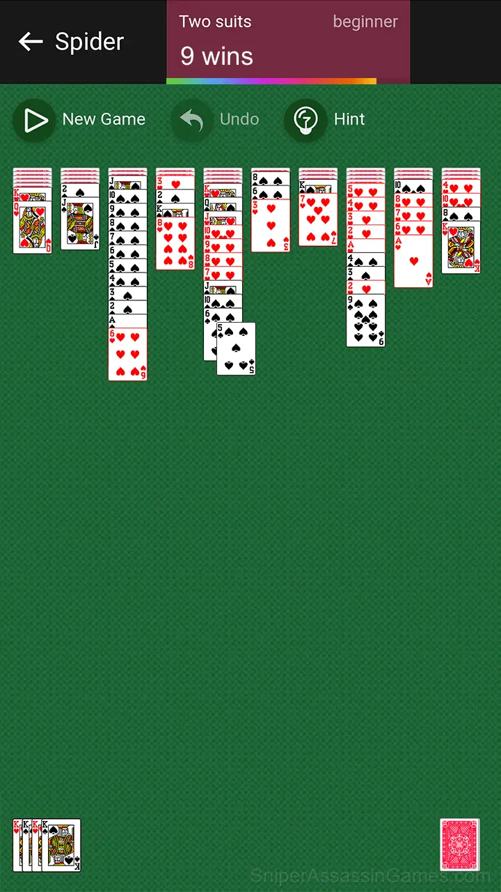 Spider Solitaire (1, 2, and 4 suits) gameplay screenshot 3