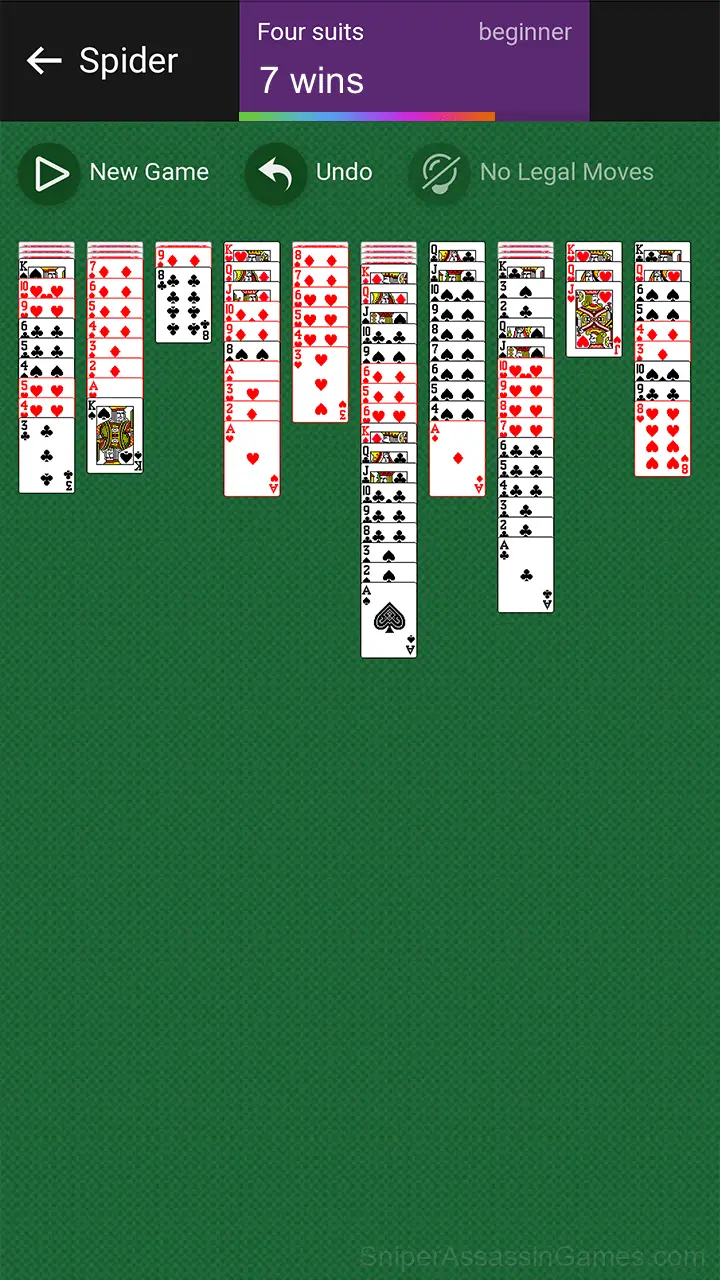 Spider Solitaire (1, 2, and 4 suits) gameplay screenshot 5