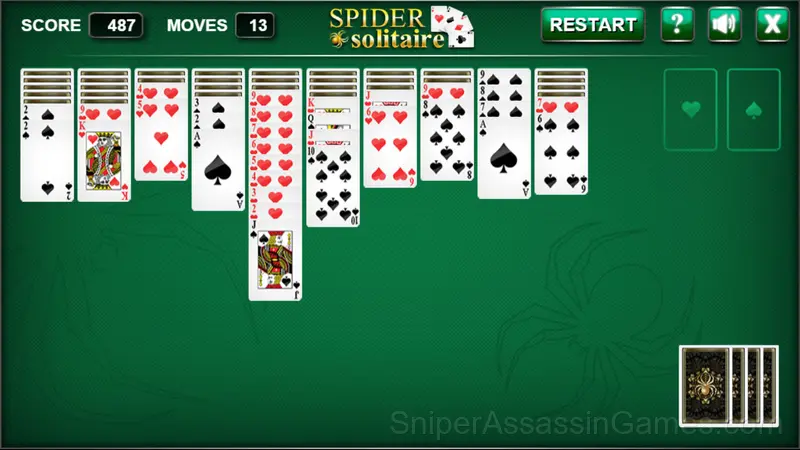 Spider Solitaire gameplay screenshot 2