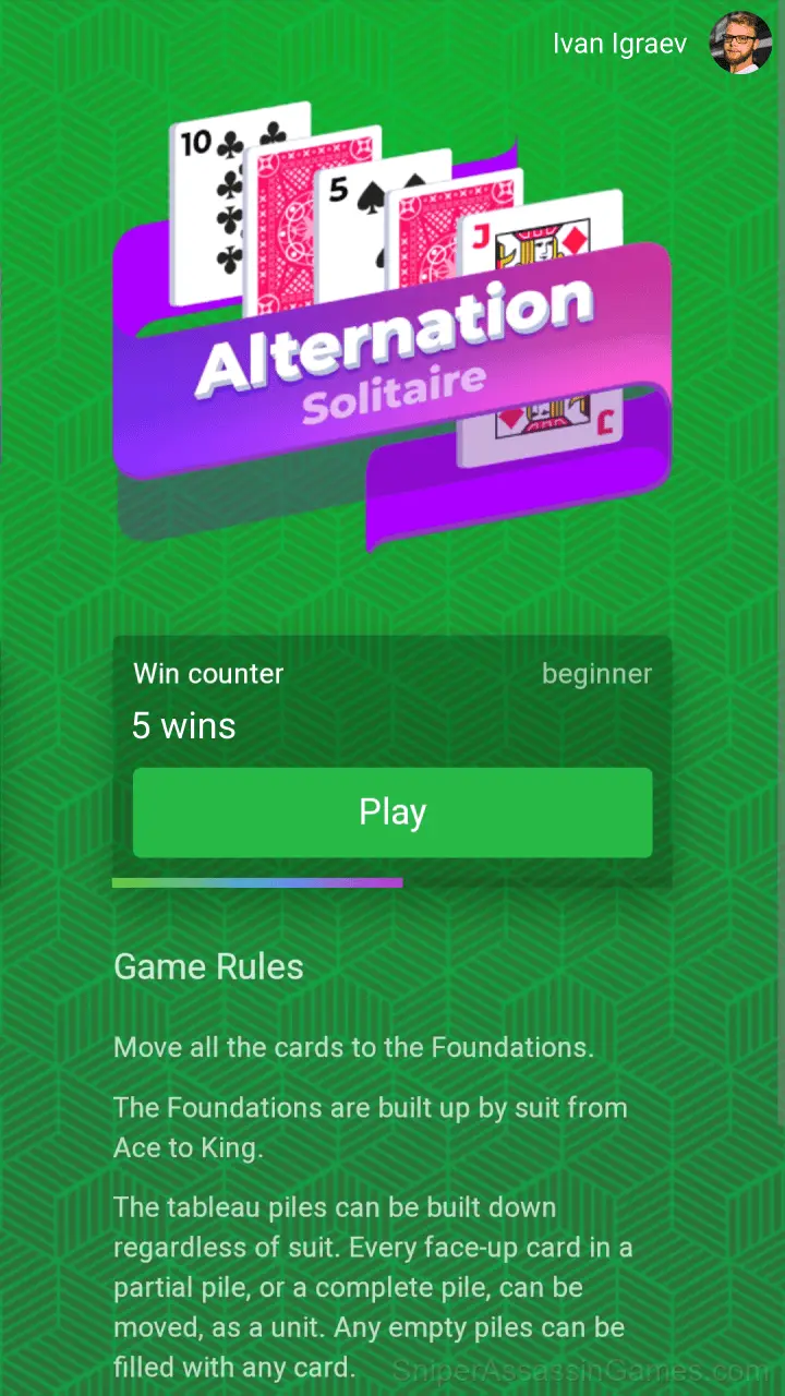 Alternation Solitaire gameplay screenshot 1