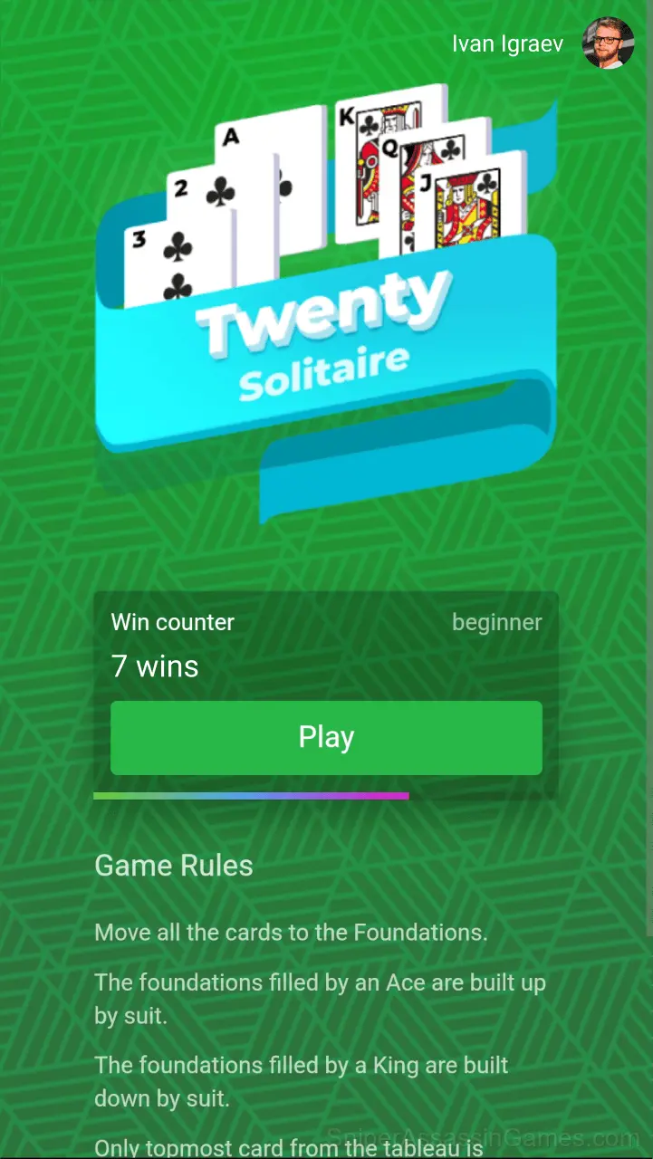 Twenty Solitaire gameplay screenshot 1