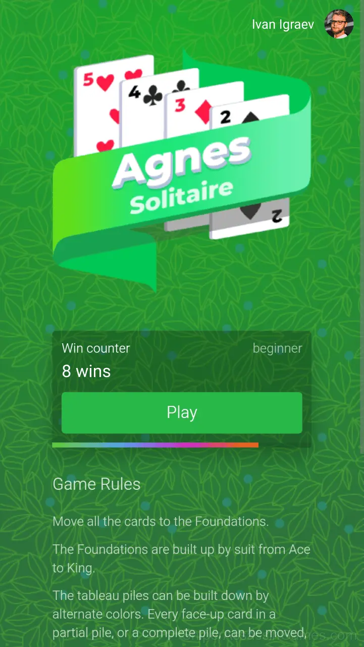 Agnes Solitaire gameplay screenshot 1